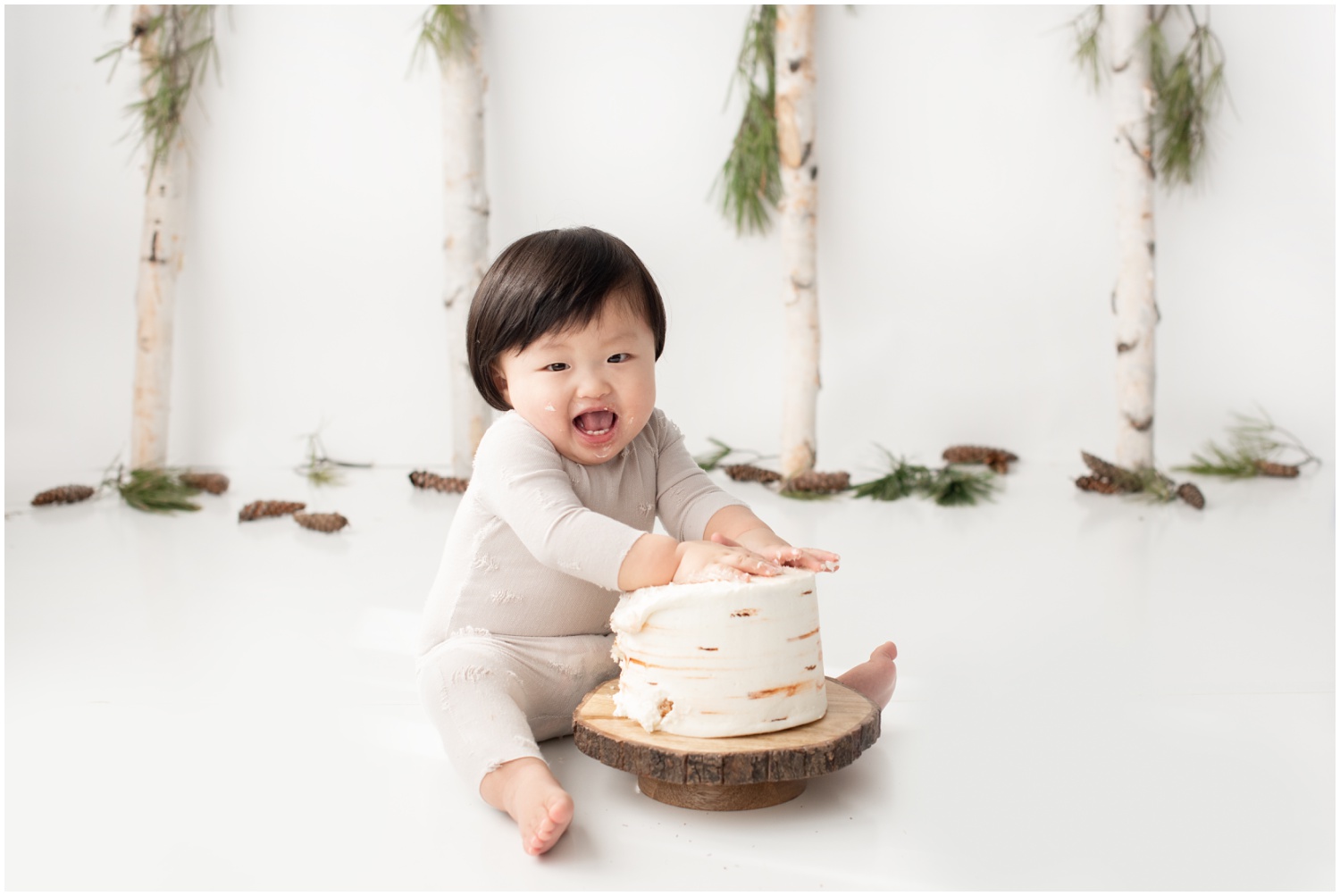 baby boy simple all white cake smash session